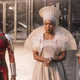 Florence Kasumba as Ayo, Angela Bassett as Queen Ramonda, and Letitia Wright as Princess Shuri in Black Panther